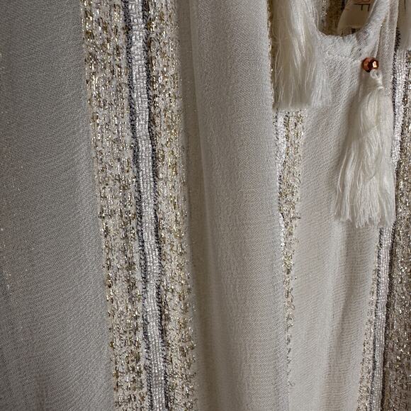 surf gypsy bohemian metallic lurex tassel tunic top s cream gold beach cover up - Picture 4 of 8